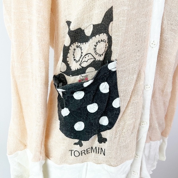 Owl Cardigan Knit Thin Spring Cat Buttons Fun Japanese - Picture 4 of 7